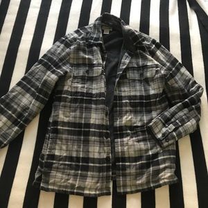 Plaid faux fur lined buttondown shirt with pockets